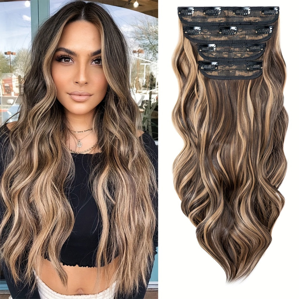4pcs Thick Clip In Long Wavy Synthetic Hair Extensions