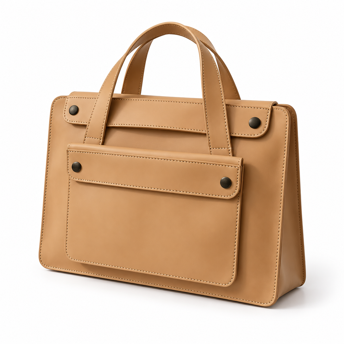 Khaki Leather Laptop Bag With Handles
