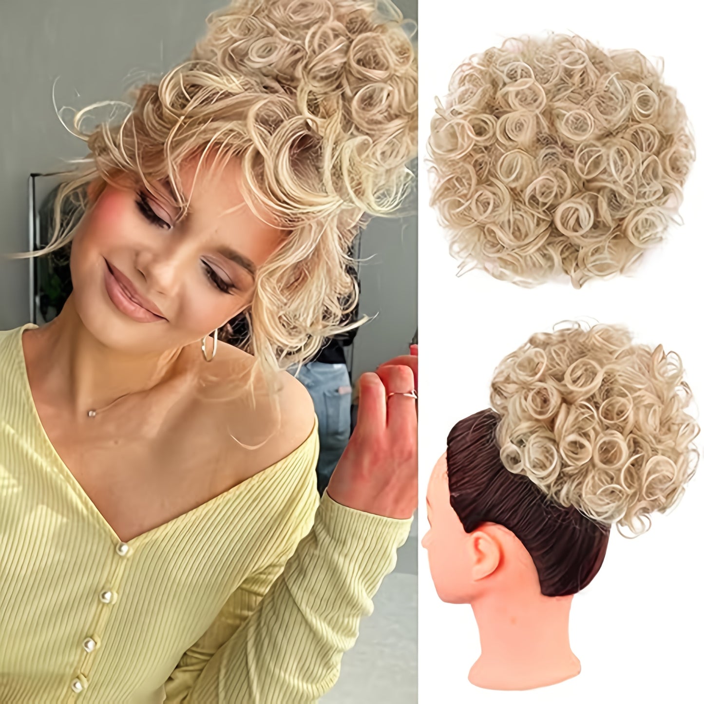 Stunning And Gorgeous Large Clip-In Afro Curly Synthetic Hair Bun - A Secure Drawstring Synthetic Hair Bun with Curls, Reusable Ponytails for Women, Available in a Variety of Gradient Colors: Brown, Dark Brown, Blonde, Copper