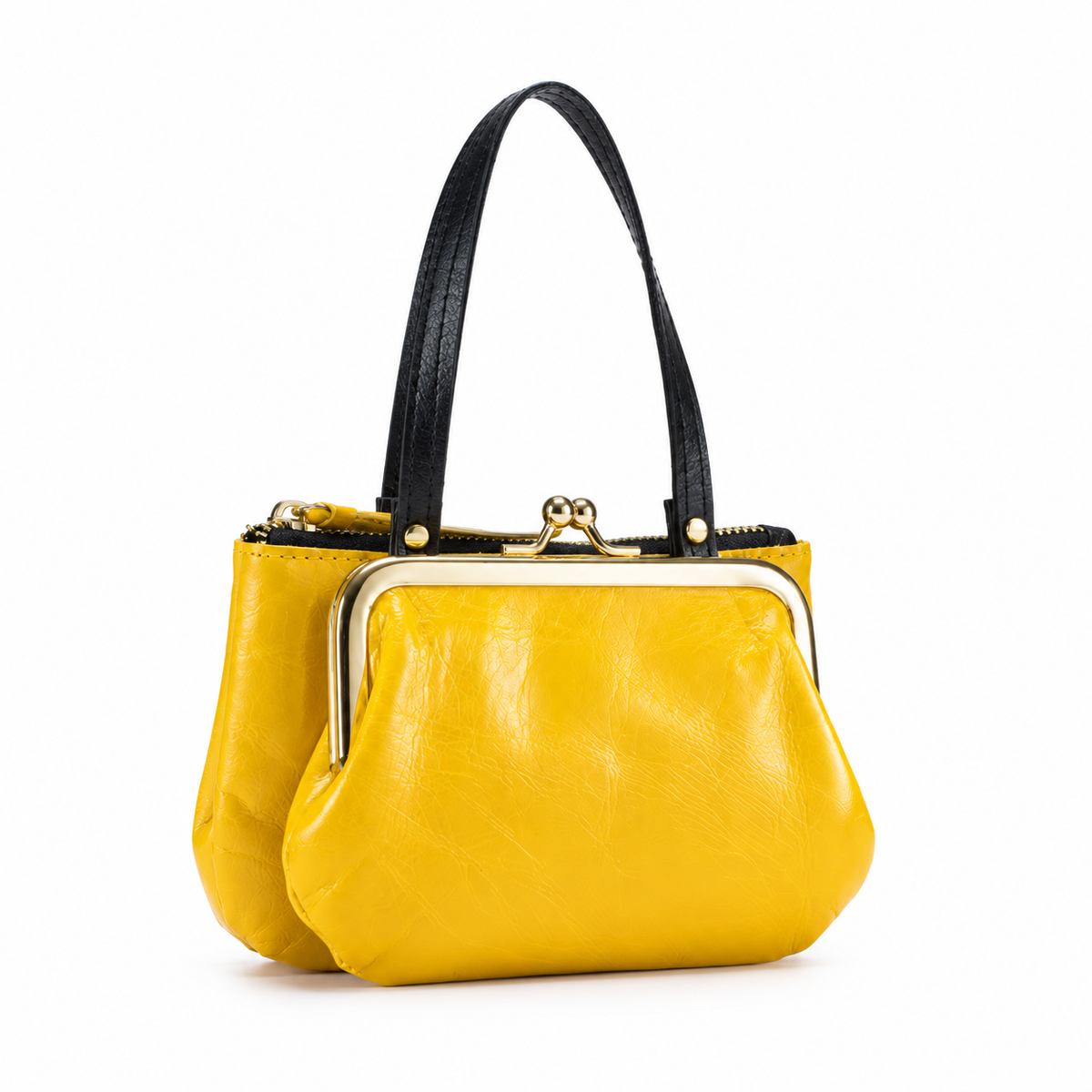 Yellow Kiss Lock Double Handle Clutch