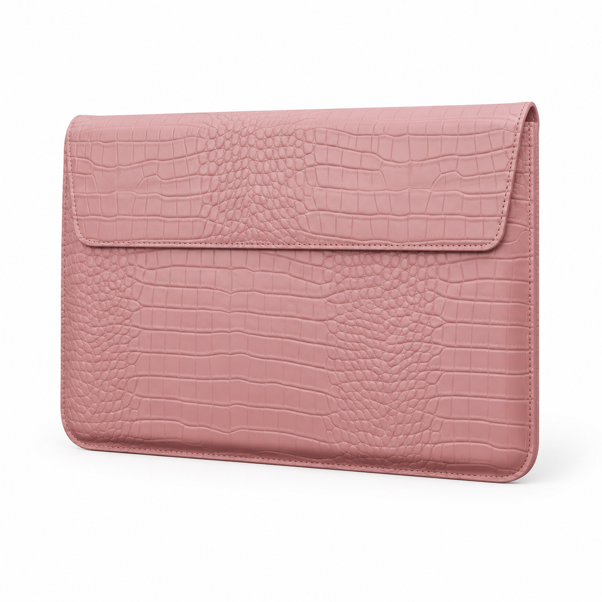 Pink Crocodile Embossed Leather Laptop Bag