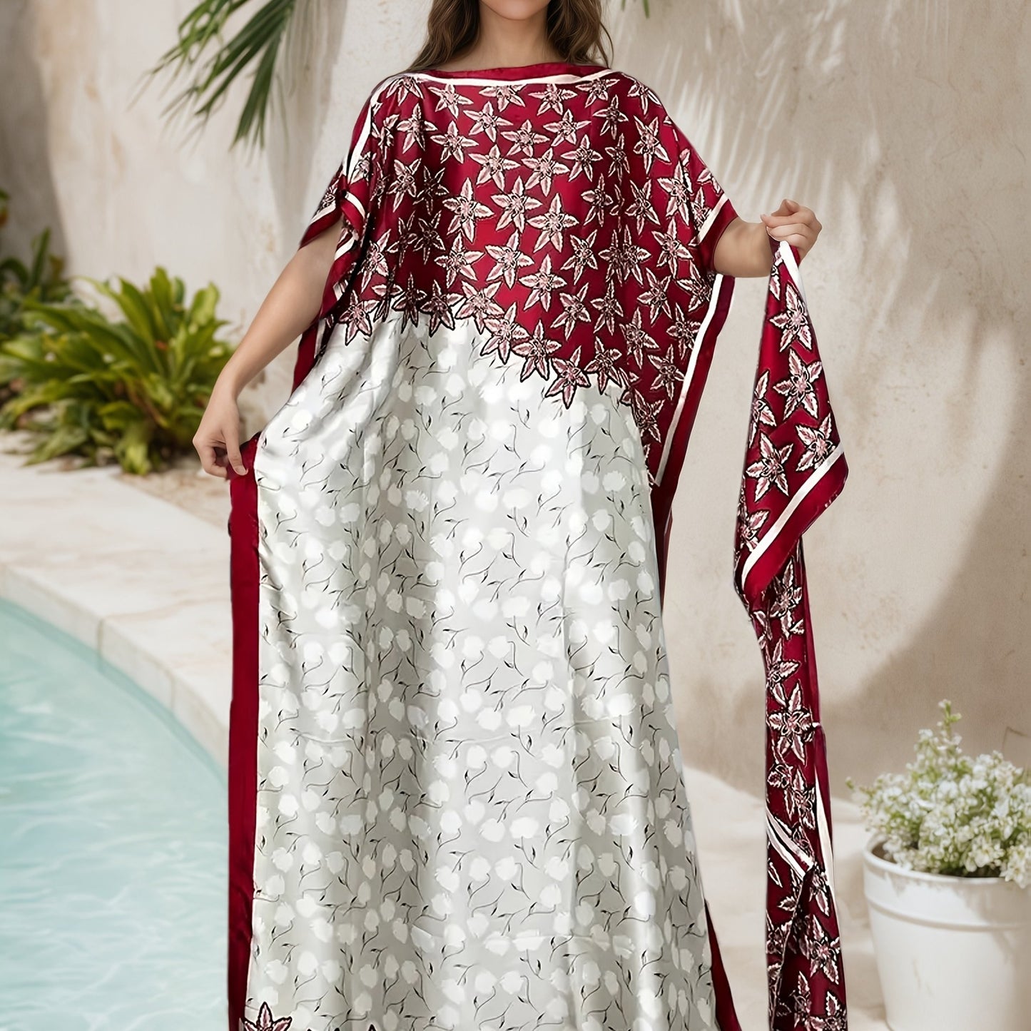 Women's Lightweight Polyester Abaya Dress With Scarf