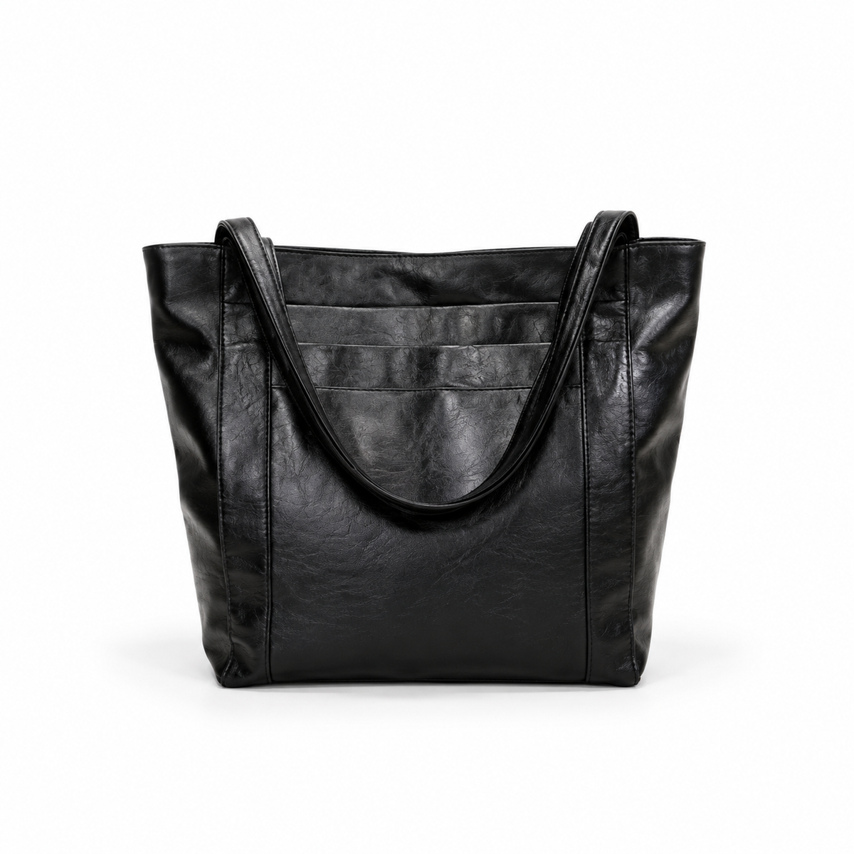Classic Black Leather Everyday Tote Bag