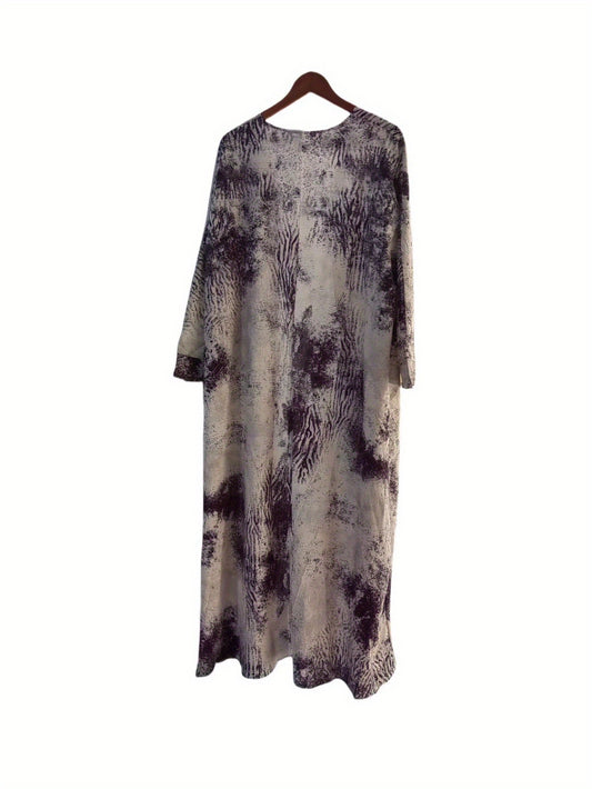 Traditional Tie-Dye Long Robe - Turkish & Western Style Abaya, Flowing & Versatile, Light Gray/Black/White, Long Sleeve, Loose Fit for Casual or Formal Occasions, Casual Wear Robe | Flowing Maxims