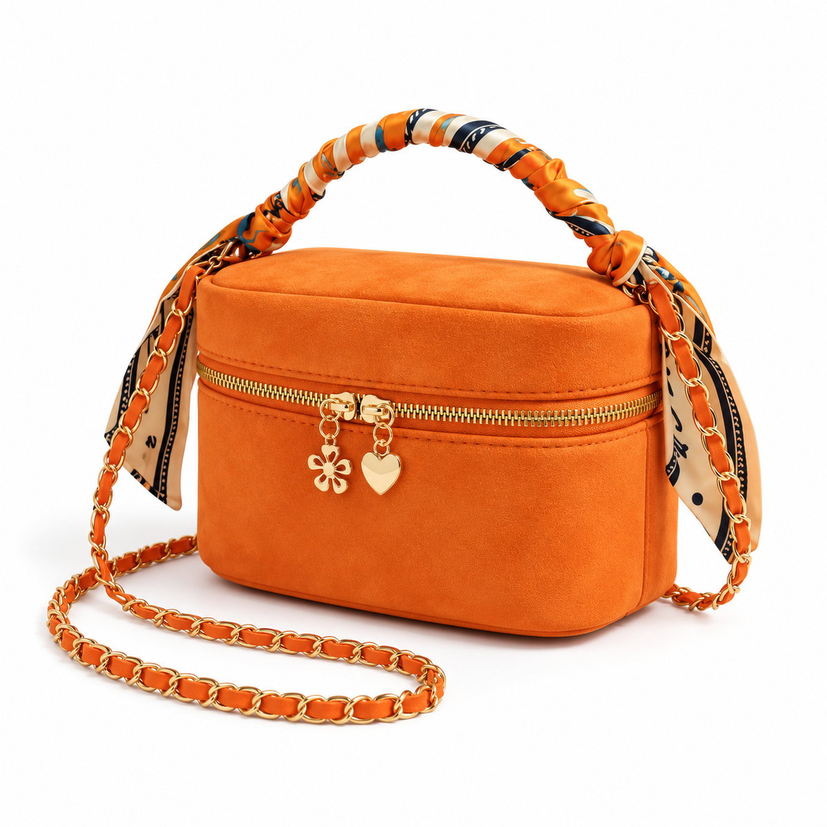 Orange Scarf Handle Crossbody Vanity Bag