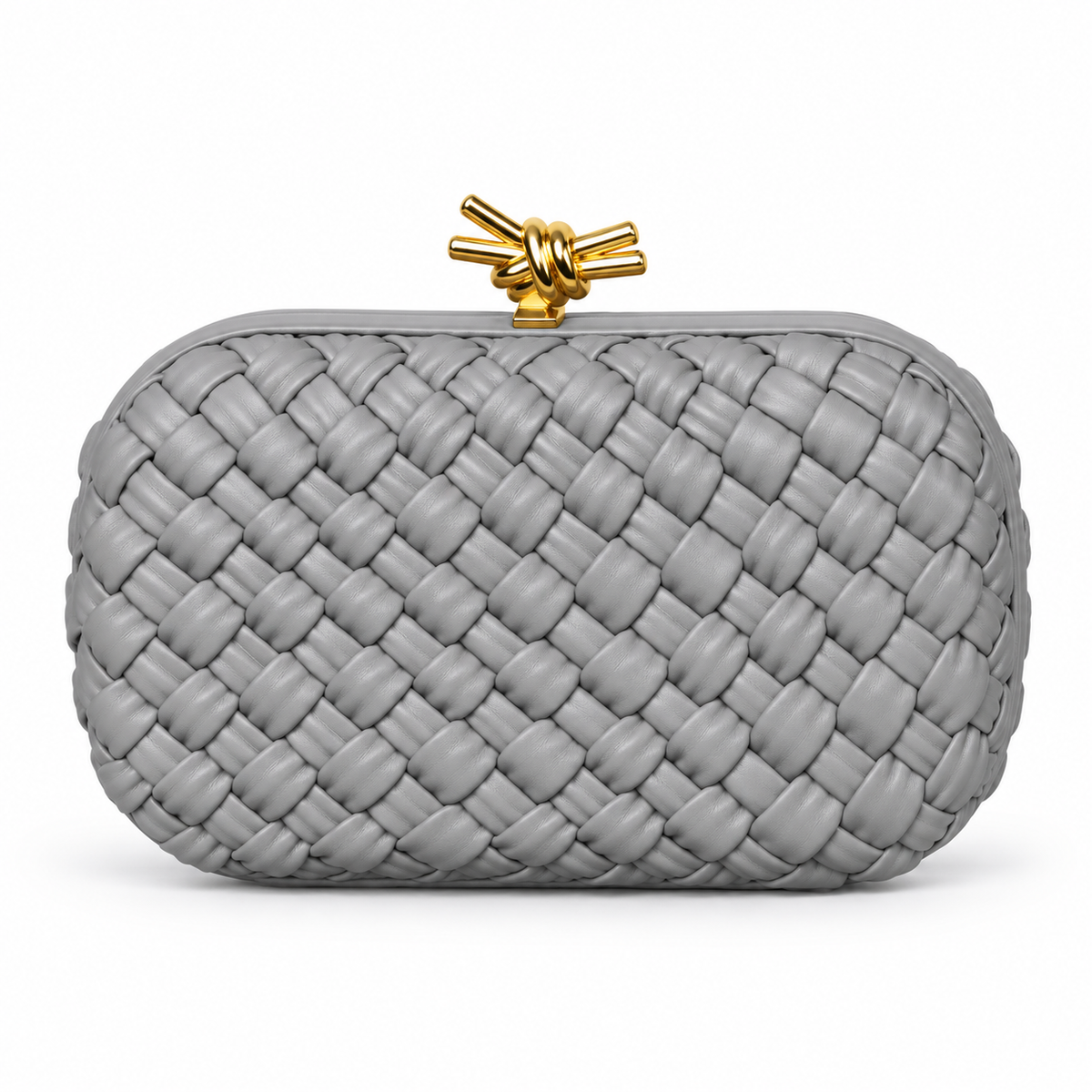Grey Woven Clutch With Golden Knot