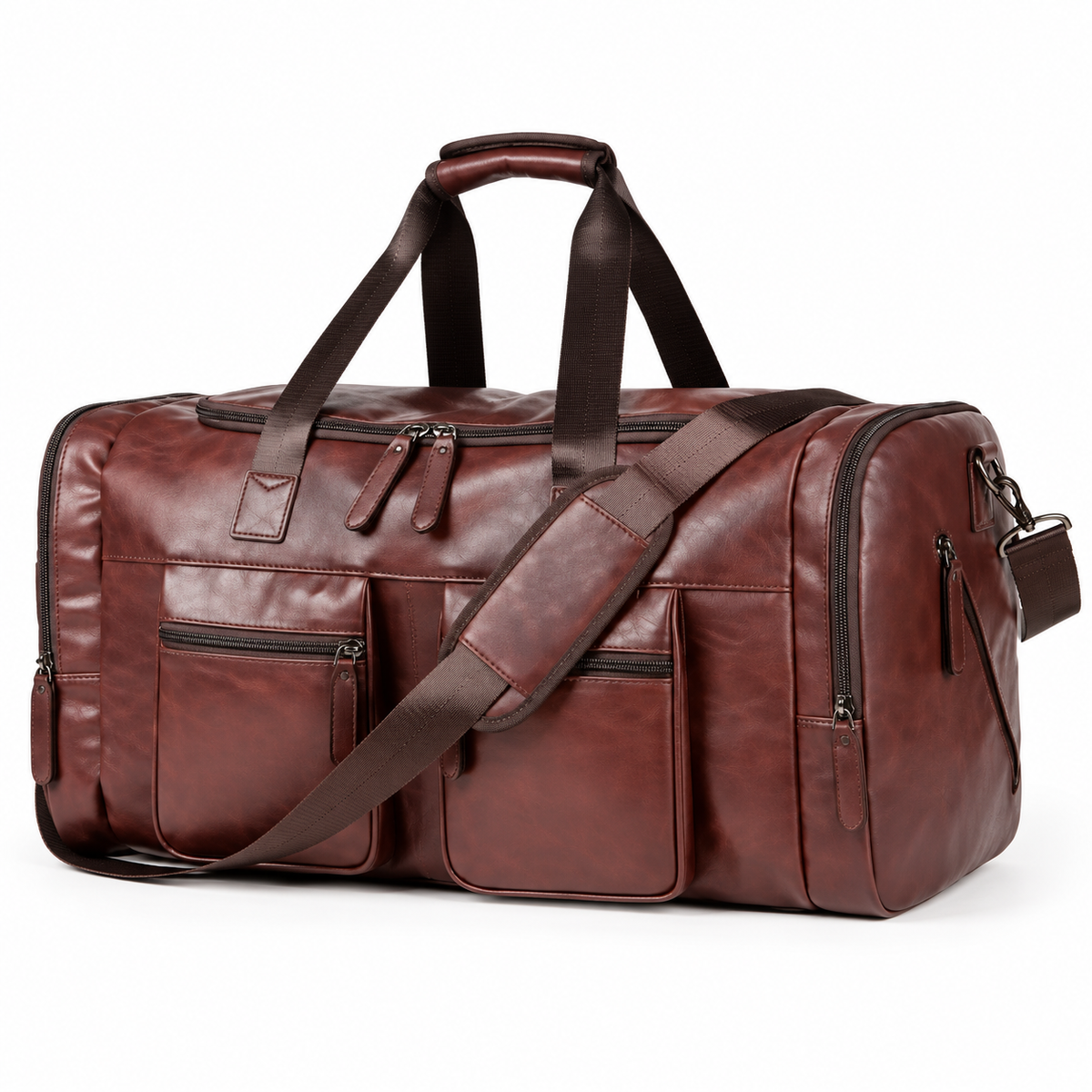 Classic Brown Leather Travel Duffel Bag