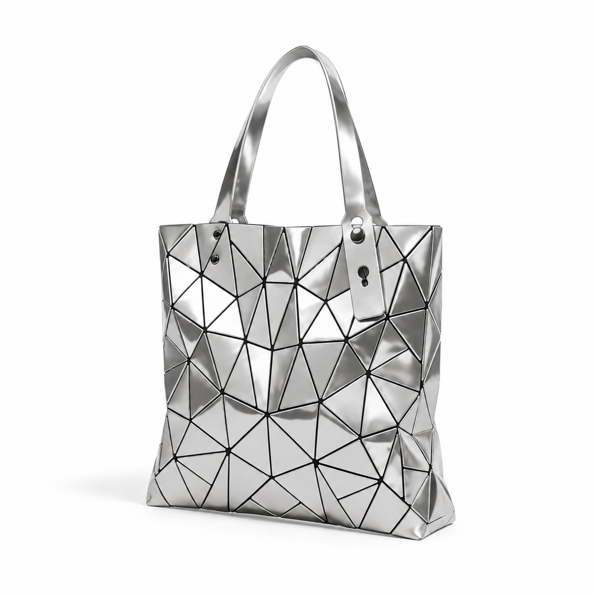 Silver Geometric Mosaic Shoulder Tote Bag