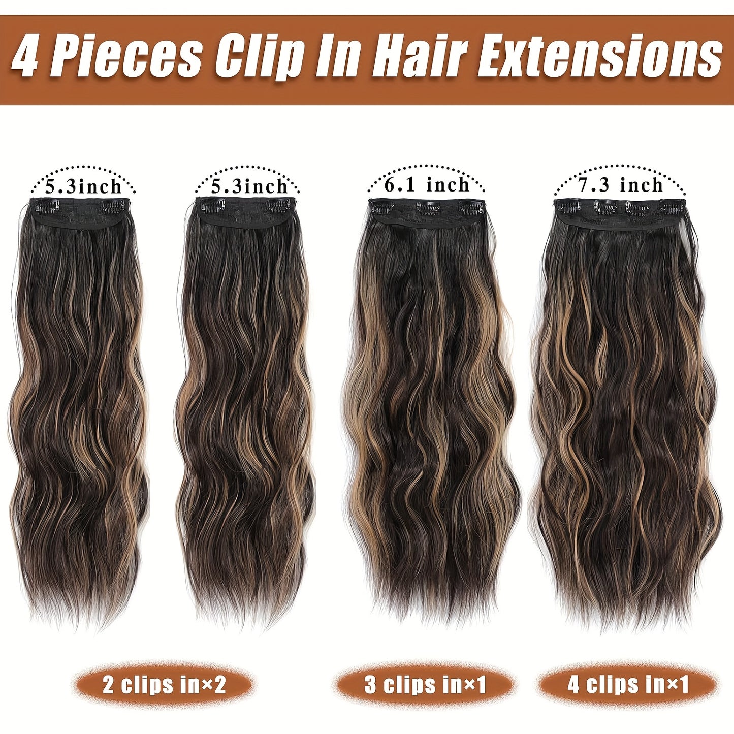 4pcs Clip In Hair Extensions, Long Wavy Synthetic Hair Extension Clip In, 20 Inches Synthetic Soft And Natural Thick Hair Pieces