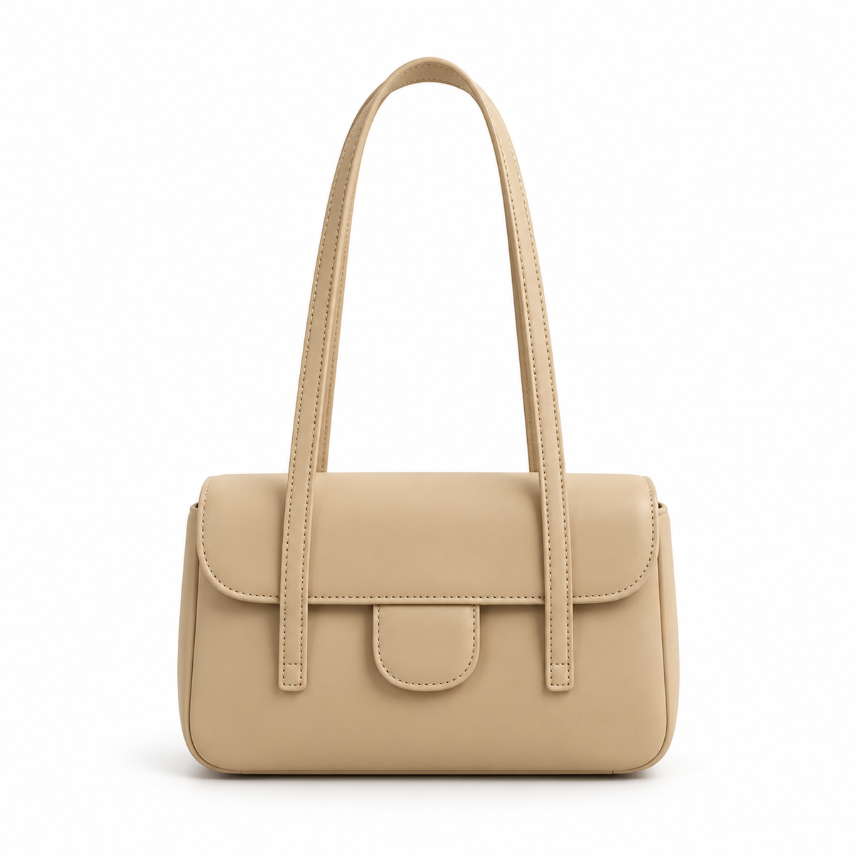 Elegant Beige Structured Shoulder Handbag Purse