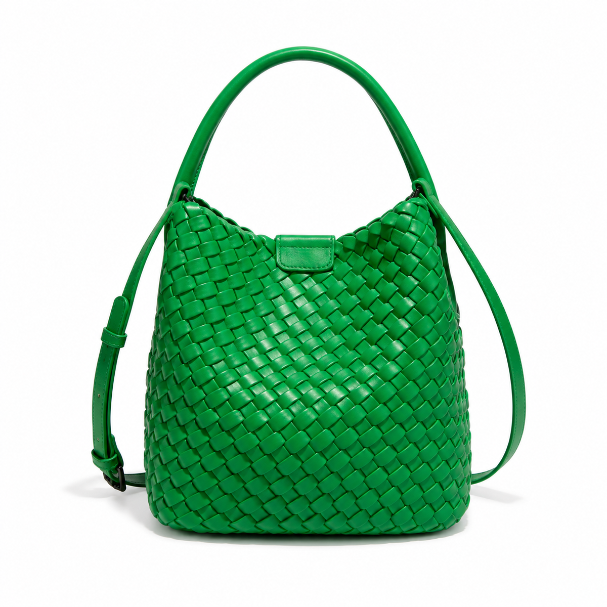 Vibrant Green Woven Bucket Shoulder Bag