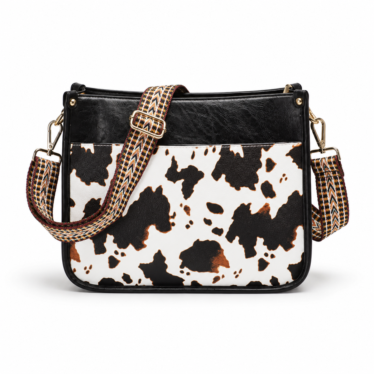 Black Cow Print Adjustable Crossbody Bag