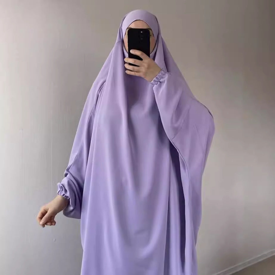 Middle East Dubai Women's Solid Color Loose Jilbaab Two-Piece Set with Large Hijab for Export