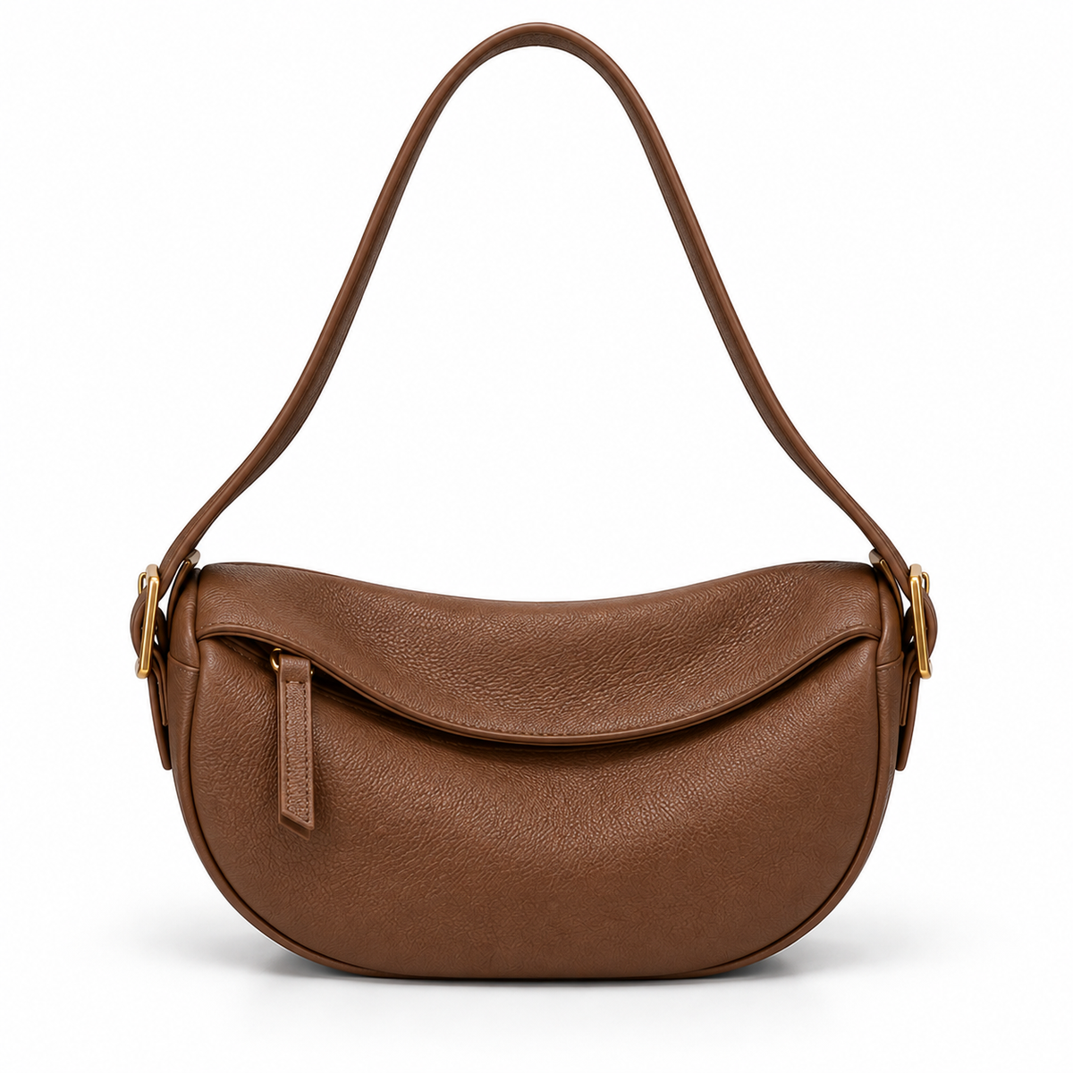 Brown Crescent Shoulder Bag With Buckle