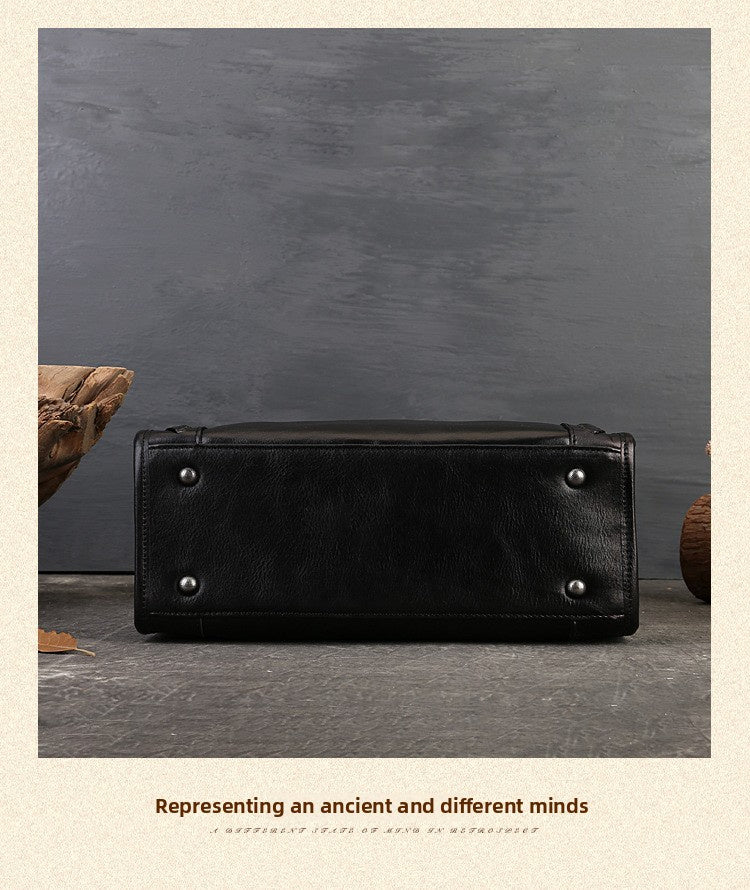 Top-Grain Cowhide Backpack for Men's Casual Travel, Retro Large-Capacity Genuine Leather Tote Lock Shoulder Bag