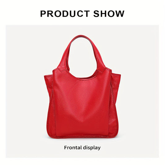 Genuine Leather Women's Handbag - Large Capacity Tote Bag with Adjustable Shoulder Strap