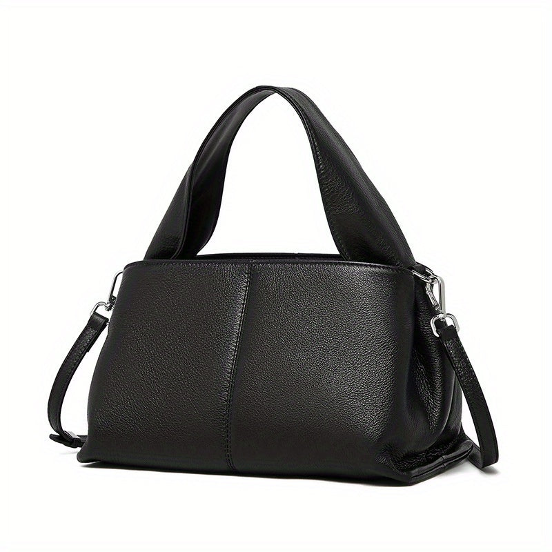 2025 Women's Retro Classic Genuine Leather Satchel Bag - Top-Grain Cowhide Handbag with Zipper Closure, Adjustable & Detachable Straps