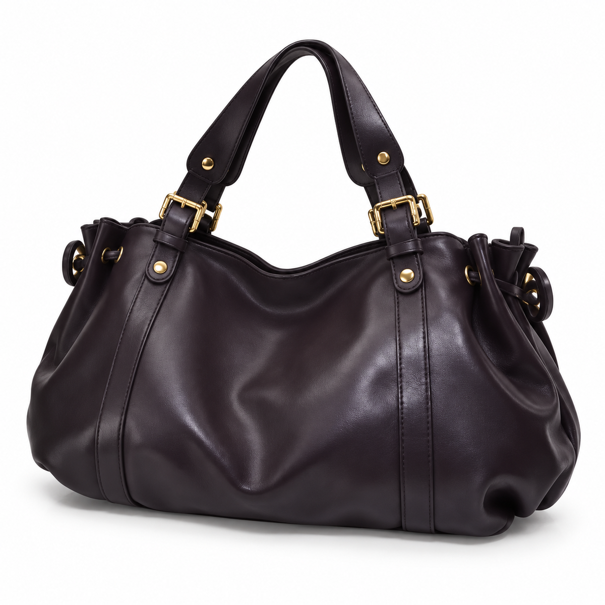 Elegant Slouchy Handbag With Buckle Handles
