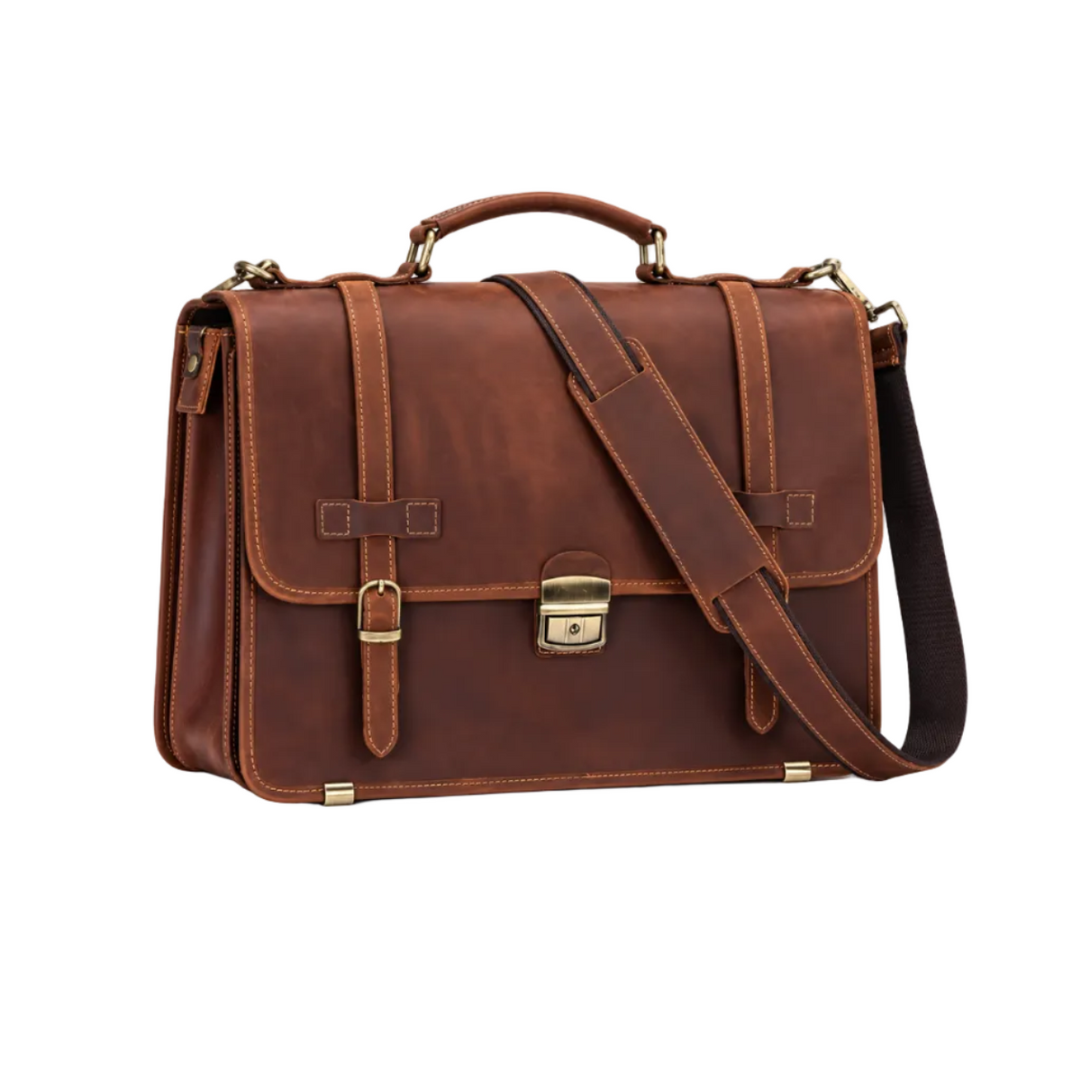 Vintage Brown Leather Briefcase With Lock
