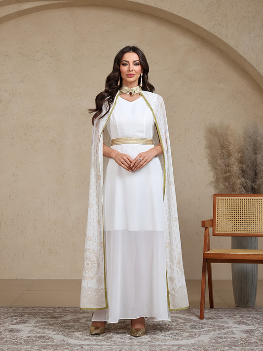 Middle East Dubai Arabic Rubbing Disc Full Print High Waist Two Piece Shawl Long Modern Abaya