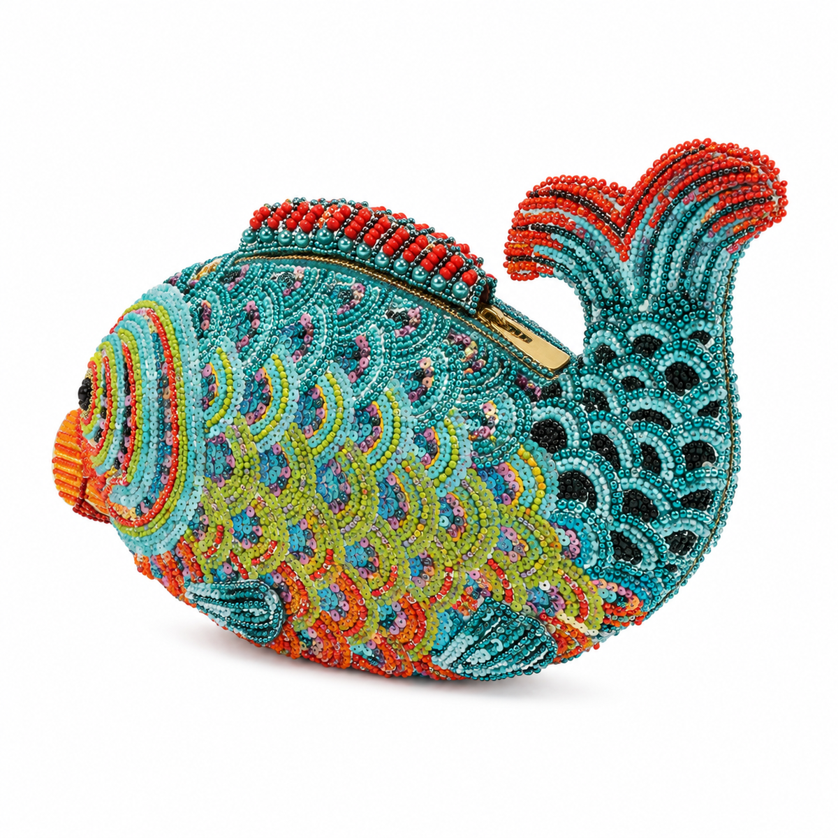 Colorful Beaded Fish-Shaped Clutch Bag
