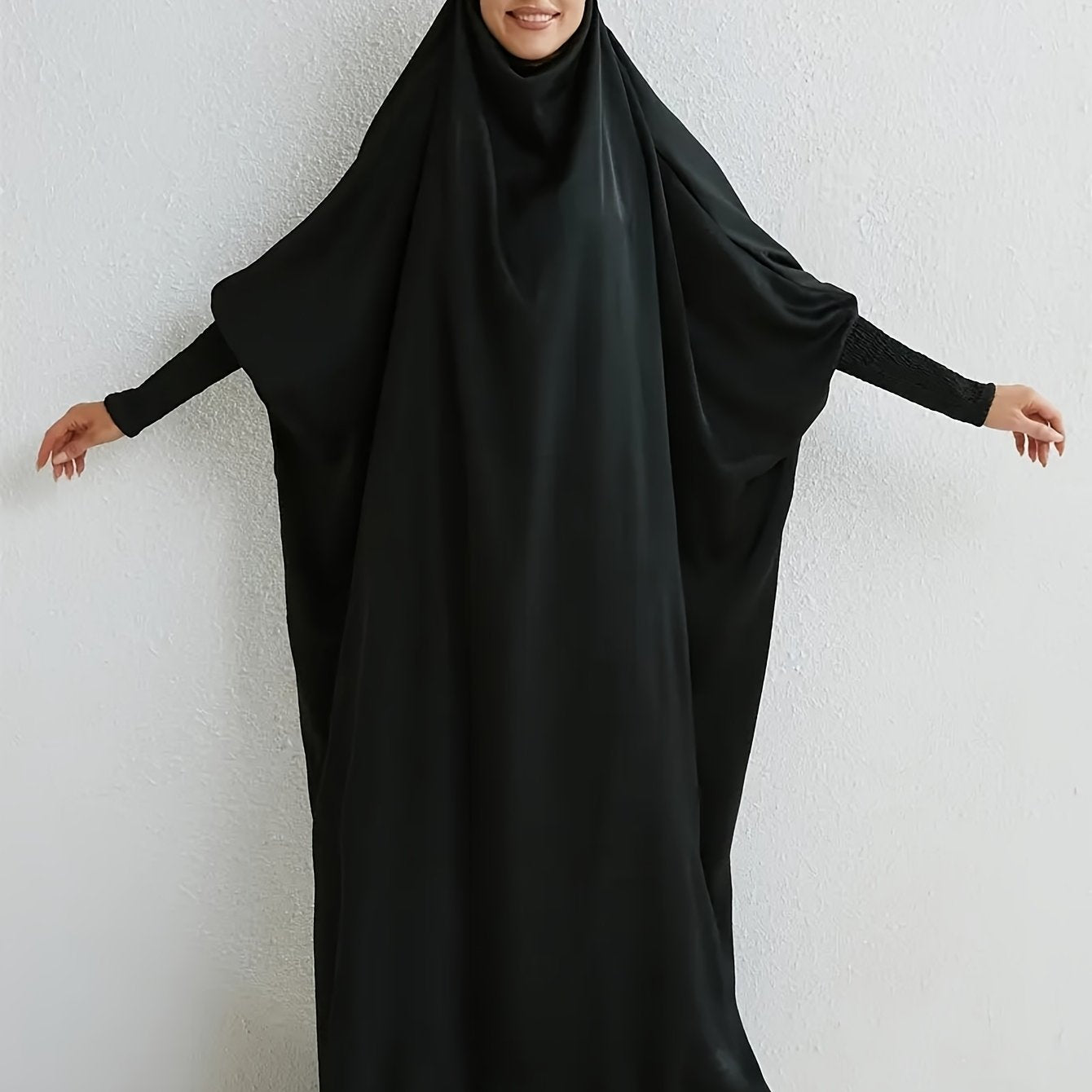 Elegant Light Pink Modesty Dress with Hijab - Women's Long Sleeve Jibab Abaya, Maxi Prayer Dress, Polyester, Non-Stretch Fabric, Machine Washable