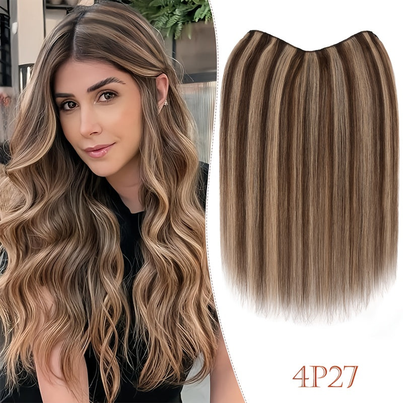 20-Inch Single Piece Clip-In Hair Extensions Made from Human Hair, Featuring an Upgraded V-Shape Design with Five Clips, Ideal for Women Seeking Long Hairpieces