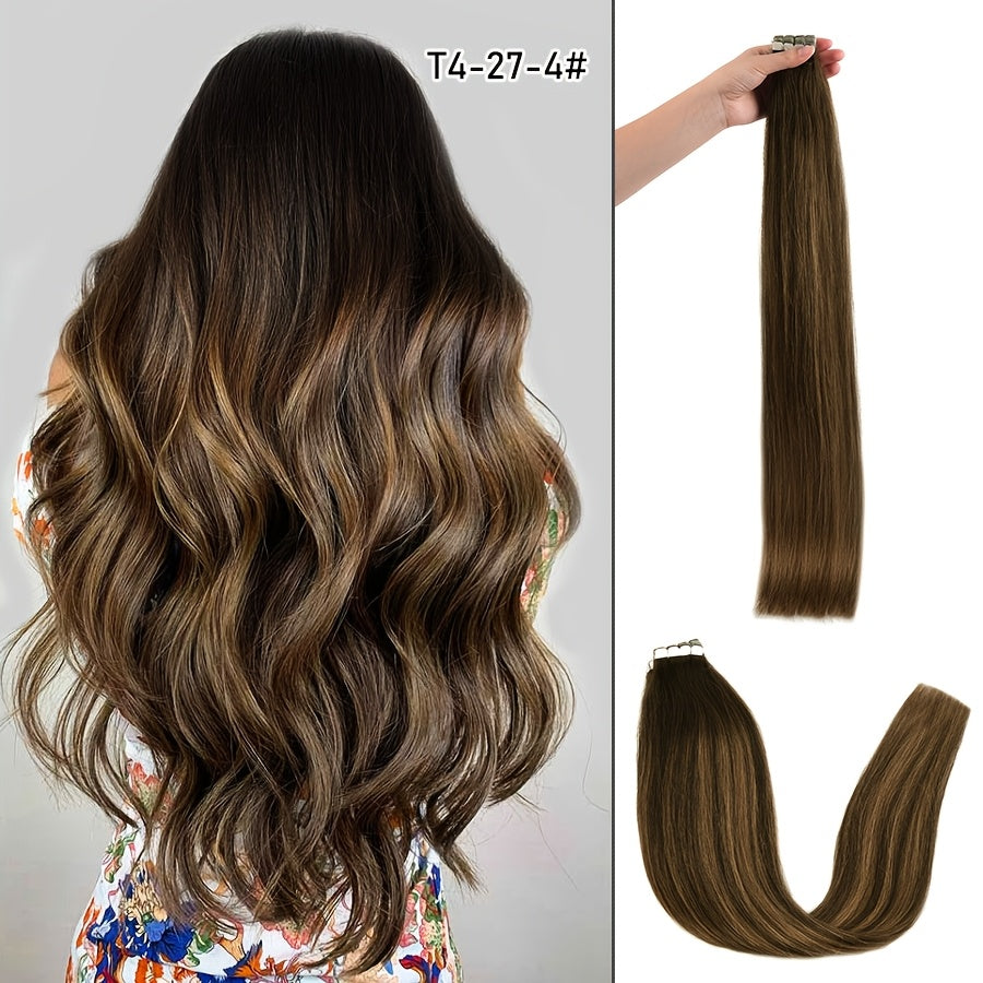 16 Packs Mini Tape In Hair Extensions Human Hair - Looking Seamless Clip-In for short hair, 12-24 Inch Lengths, Straight for Caucasian Women, Volume & Length Addition (Mini Tape System)