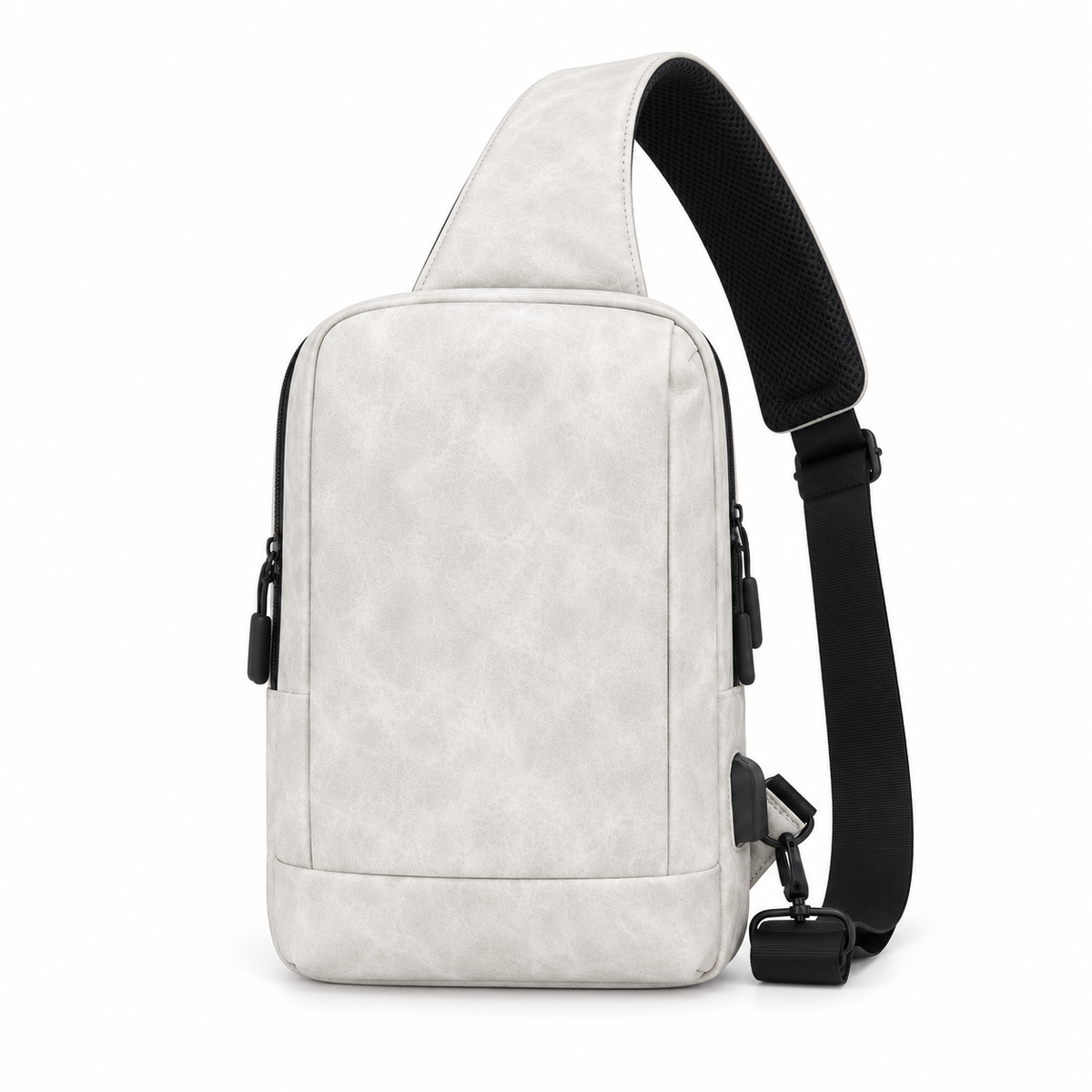 White Textured Crossbody Sling Bag