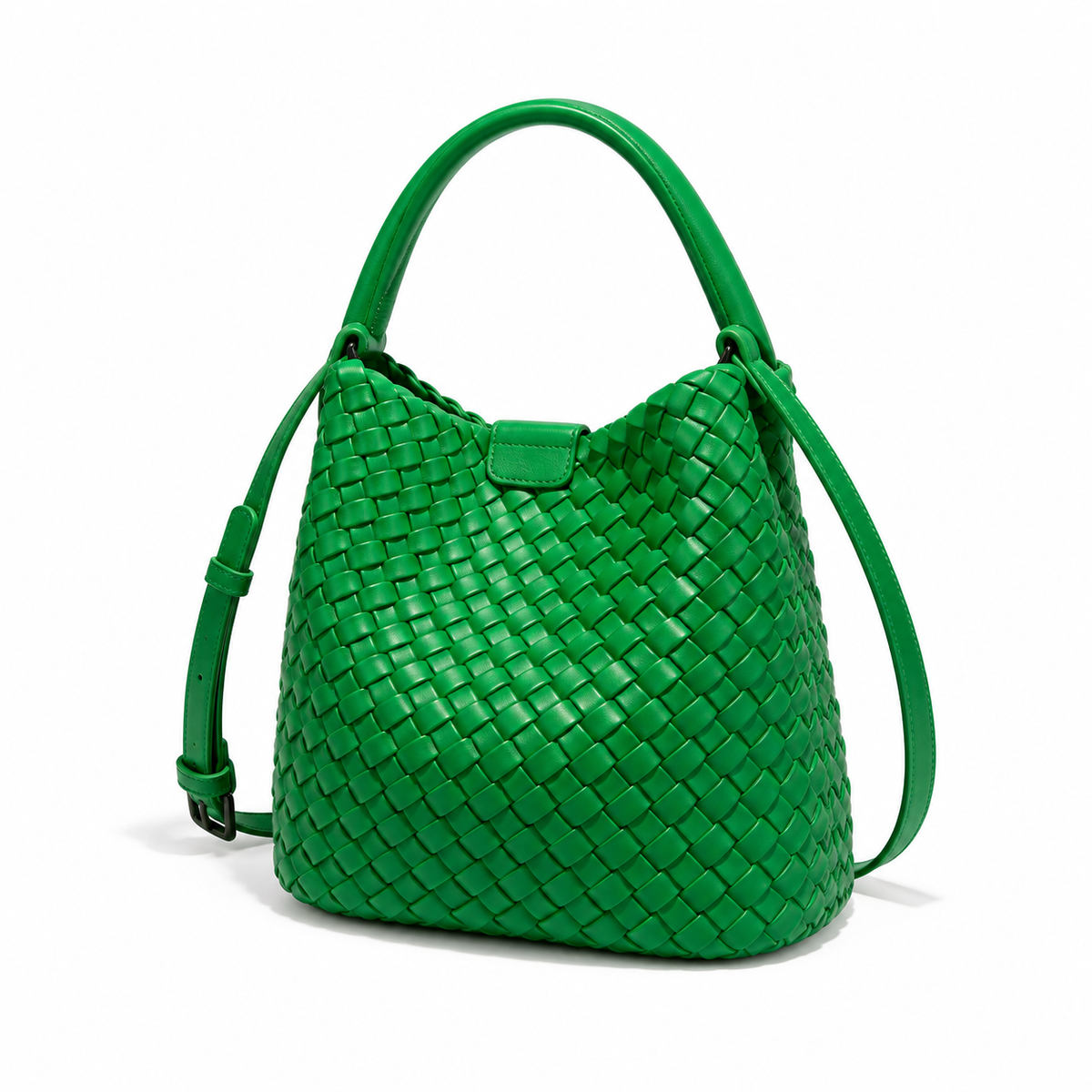 Vibrant Green Woven Bucket Shoulder Bag