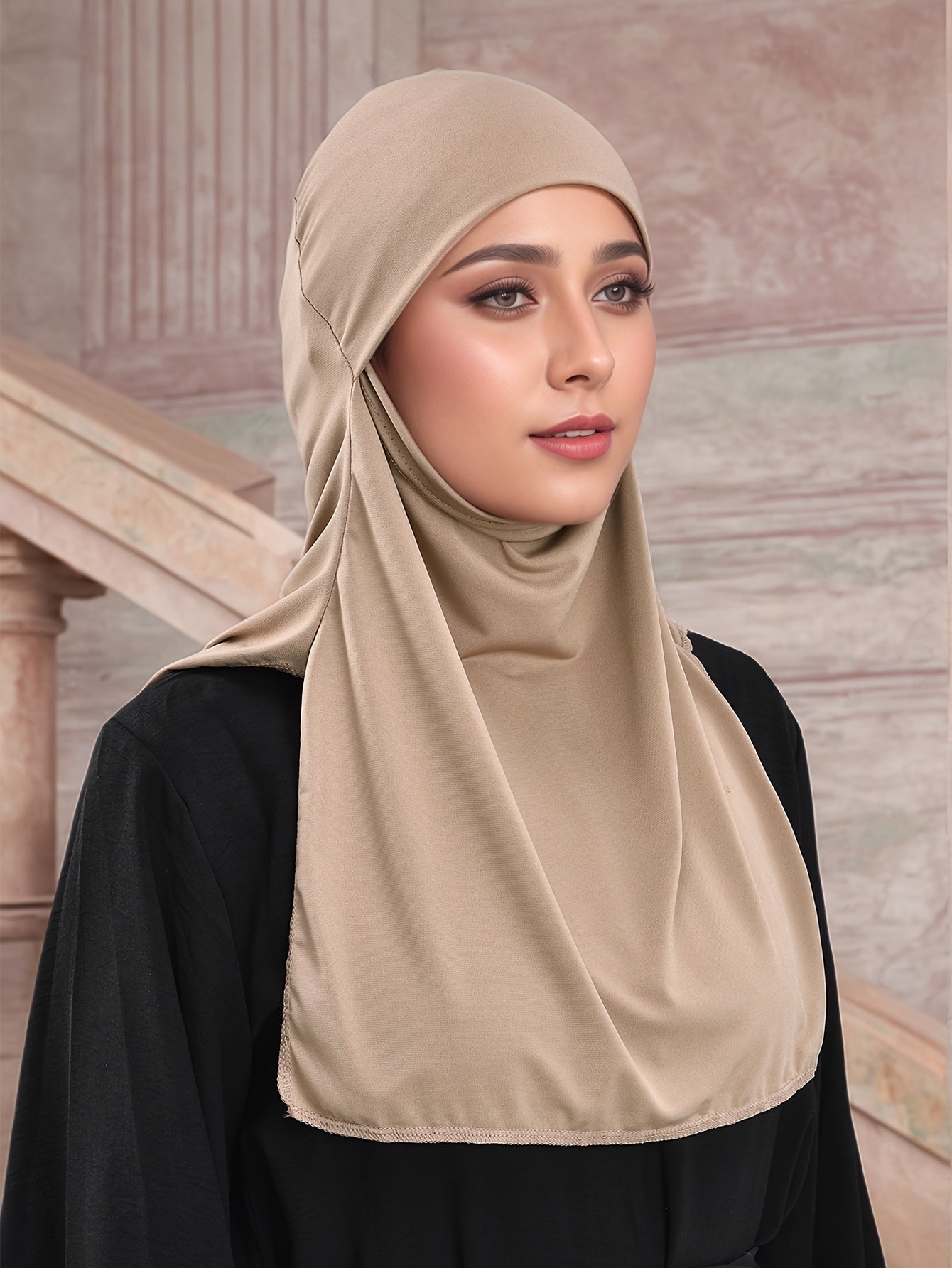 Elegant Muslim Women's Large Khimar Abaya - Asymmetrical Design, Solid Color, Versatile Base for Hats, Machine Washable All-Season Traditional Hijab, Hijab Scarf, Outdoor Light Beige Protection