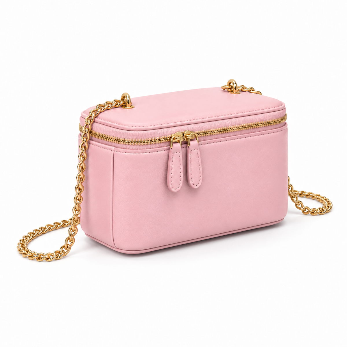 Pink Vegan Leather Chain Crossbody Bag
