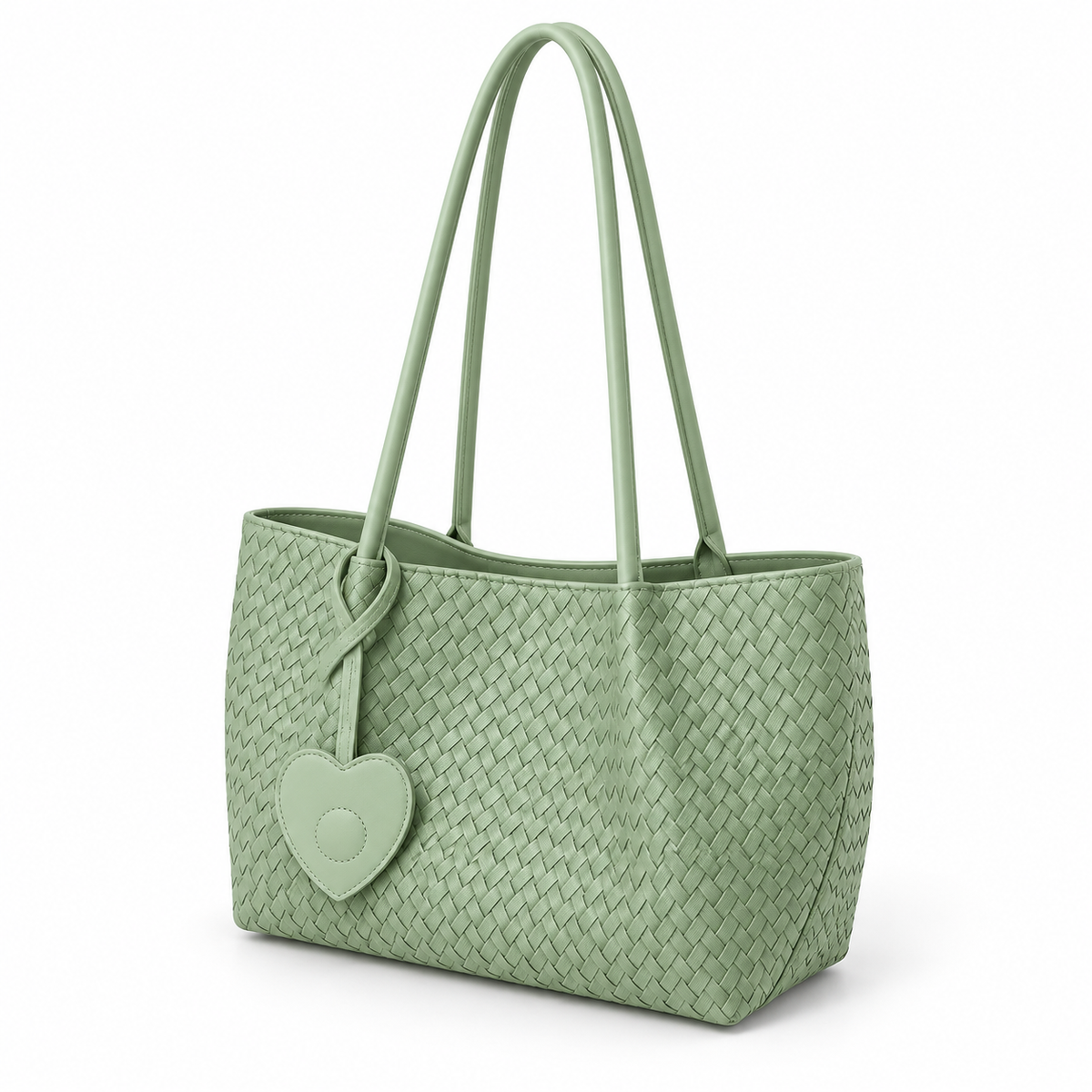 Sage Green Woven Heart Charm Tote