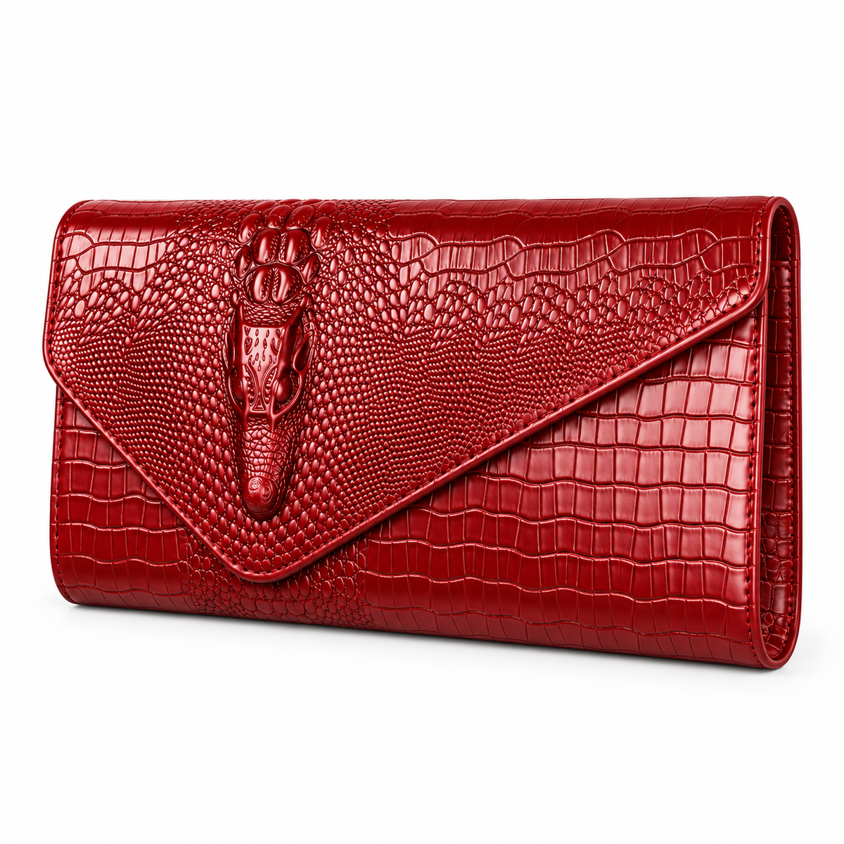 Red Crocodile Embossed Envelope Evening Clutch
