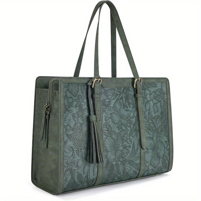 Laptop Bag For Women 15.6 Inch Work Tote Bags Faux Leather Computer Purse For Business Office With 3 Layer Compartments