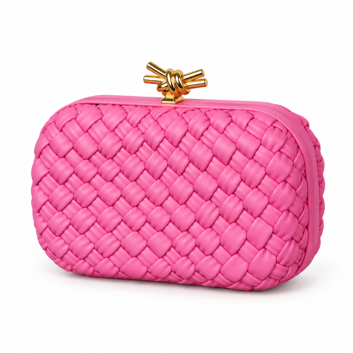 Pink Woven Clutch With Gold Clasp