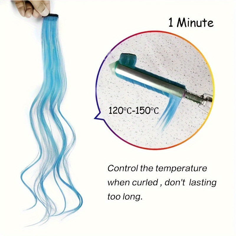 [Mixed Color Hair Extensions] 24pcs Mixed Color Clip-In Hair Extensions Set | 55.88cm Straight Synthetic Hairpieces for Women, High Temperature Fiber, Fashionable for Parties, Halloween & Cosplay