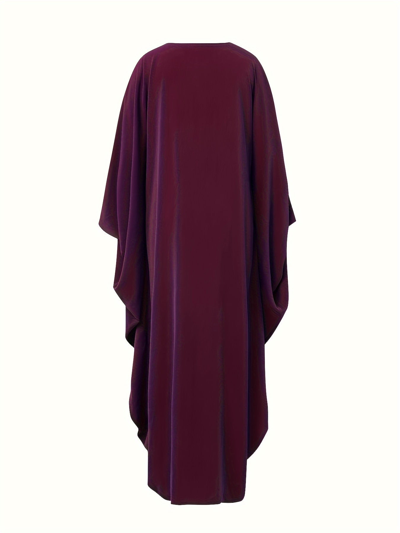 Women's Elegant Rhinestone Embellished Long Kaftan Palestinian Abaya - Batwing Sleeves, Long Split Hem, Polyester, Non-Stretch, Solid Color, Suitable for Spring/Summer/Fall