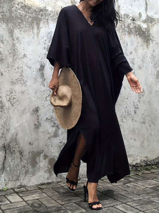 Elegant Plus Size Kaftan Abaya - Luxurious Batwing Sleeve, Flowy Loose Fit Maxi Robe for Women - Soft Rayon Blend, Non-Stretch Fabric, Perfect for Spring, Summer, and Fall Seasons