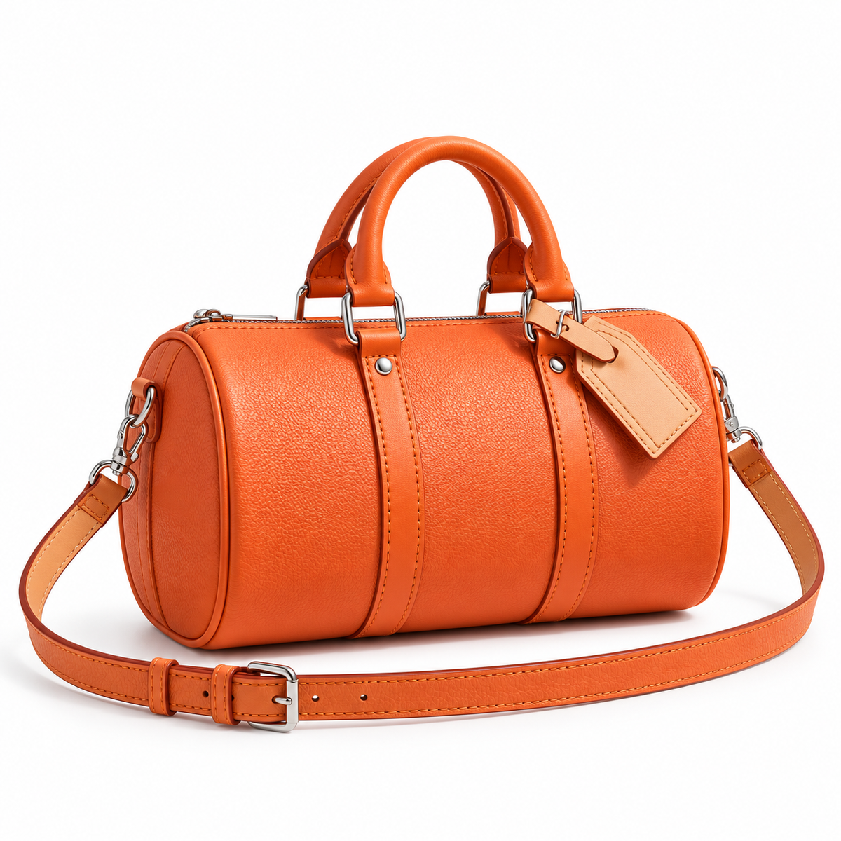 Vibrant Orange Barrel Bag With Strap