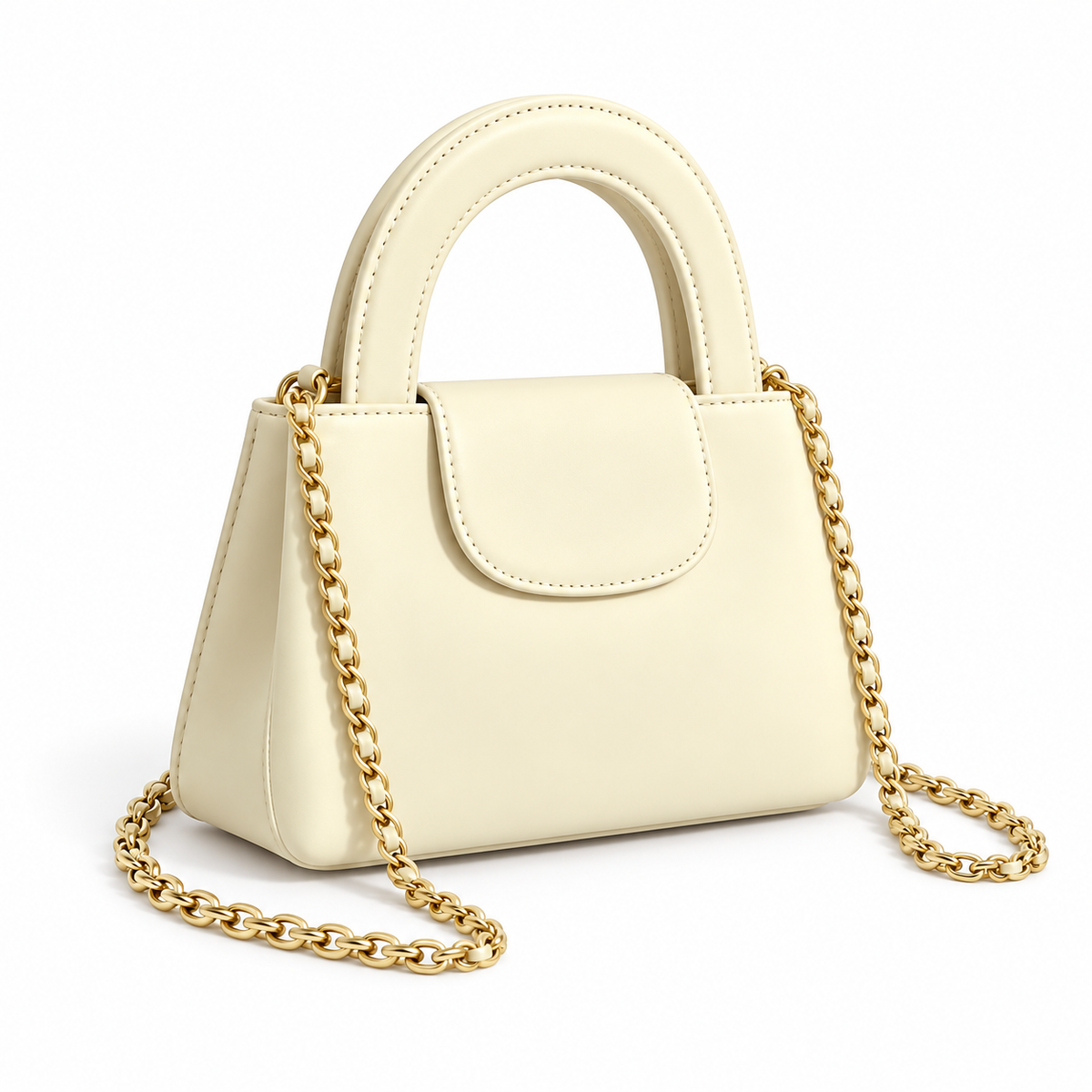 Elegant Ivory Vegan Leather Chain Handbag