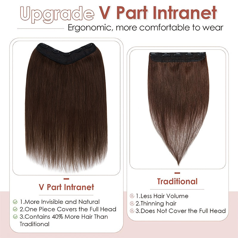 20-Inch Single Piece Clip-In Hair Extensions Made from Human Hair, Featuring an Upgraded V-Shape Design with Five Clips, Ideal for Women Seeking Long Hairpieces