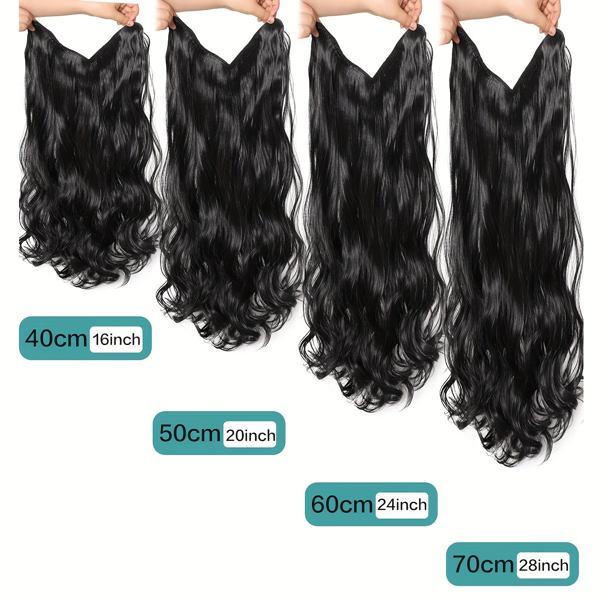 Synthetic Fiber Big Wave V-Shaped Hair Extensions, White Invisible, Available in 16/20/24/28 Inches, 4 Clip-In Extensions, with Options in Black And Brown for Everyday Parties And Holiday Gatherings