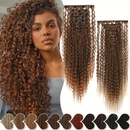 Clip In Curly Hair Extensions - 145G 9pcs Synthetic Ombre Honey Blonde Hair Extensions Jerry Curly Hair Extensions Women Clip Extensions Hairpieces Halloween Christmas Party