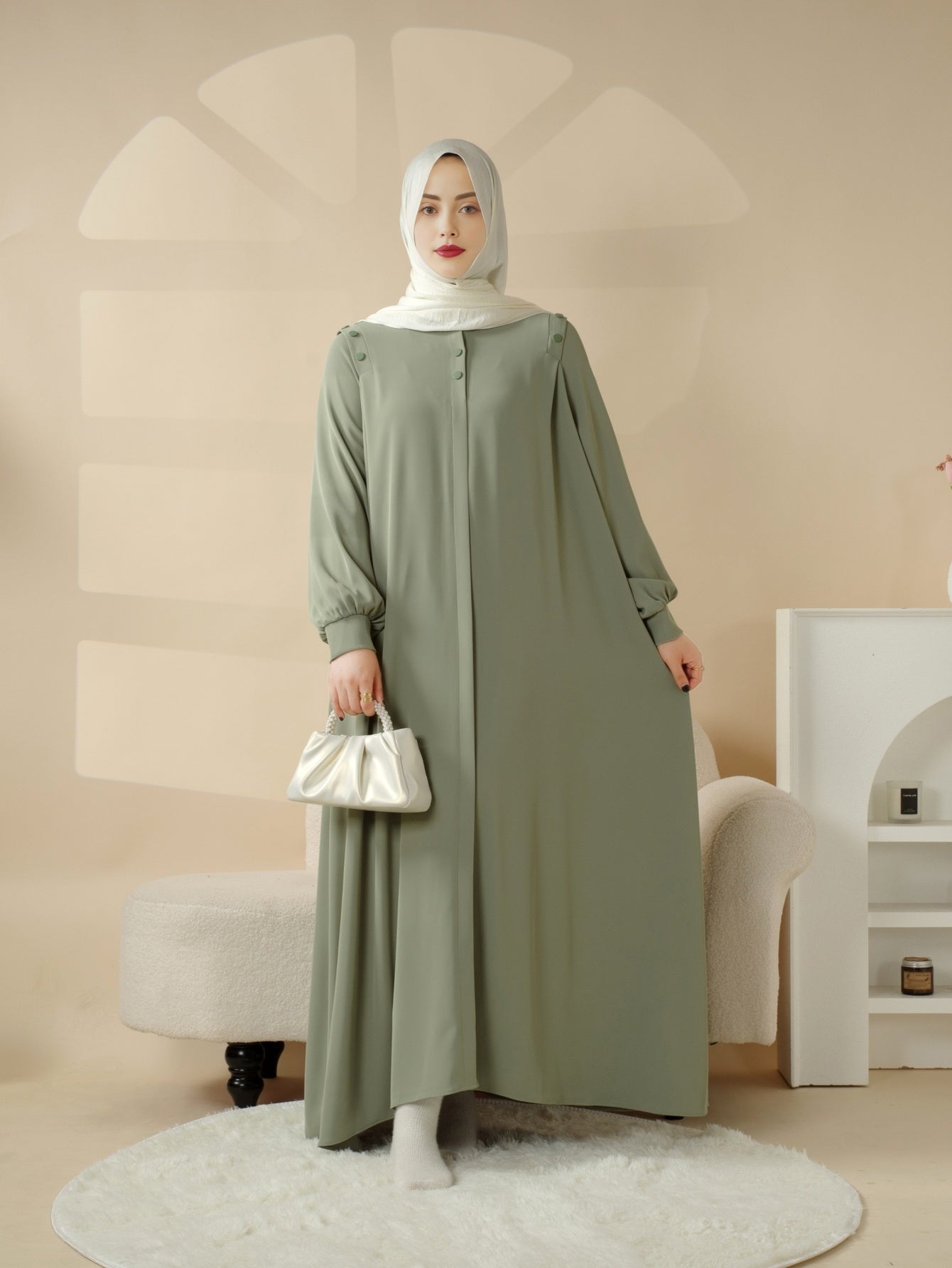 Elegant Macaron Color Shoulder Button Pullover Abaya Dress for Women - Long Sleeve, Solid Color, Non-Stretch Fabric, Regular Fit, Perfect for Ramadan, Prayer, and Muslim Style, Muslim Dress | Elegant Abaya | Nonstretch Fabric, Abay