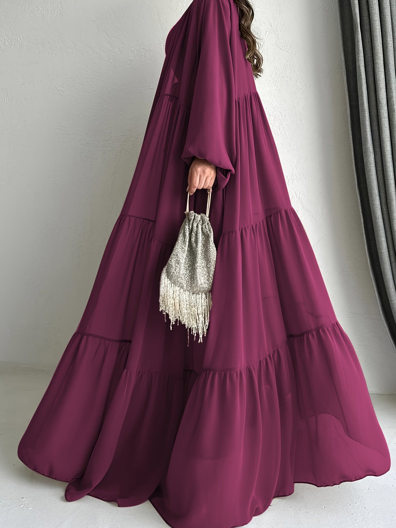 Women's Middle Eastern Palestinian Abaya Dress with Cape Cover - Sleeve Brown Solid Color Modest Traditional Dress, Adjustable Waist Tie Belt, Machine Washable All-Season Wear, Versatile Layering Piece