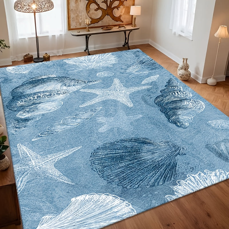 [JIT]1pcs, Velvet Carpet, Seashell & Starfish Coastal Decorative Carpet, Living Room Carpet, Home Decoration Carpet, Room Decoration Carpet, Holiday Decoration Carpet, Halloween Decoration Carpet, Christmas Decoration Carpet