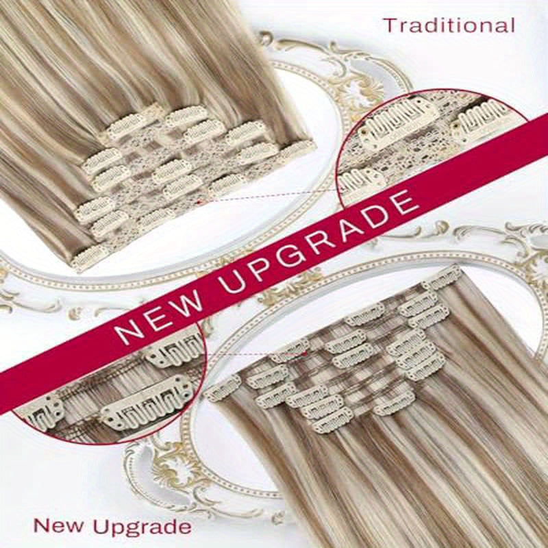 Clip in Hair Extensions - Balayage, Ombre( Dark Brown to Golden Brown with Dark Ash Blonde) 7pcs, 120G, 18inch for Women, Length Extension, Natural Look, Seamless Blend, Smooth Texture, Highquality Hairpiece, Beauty Enhanceme