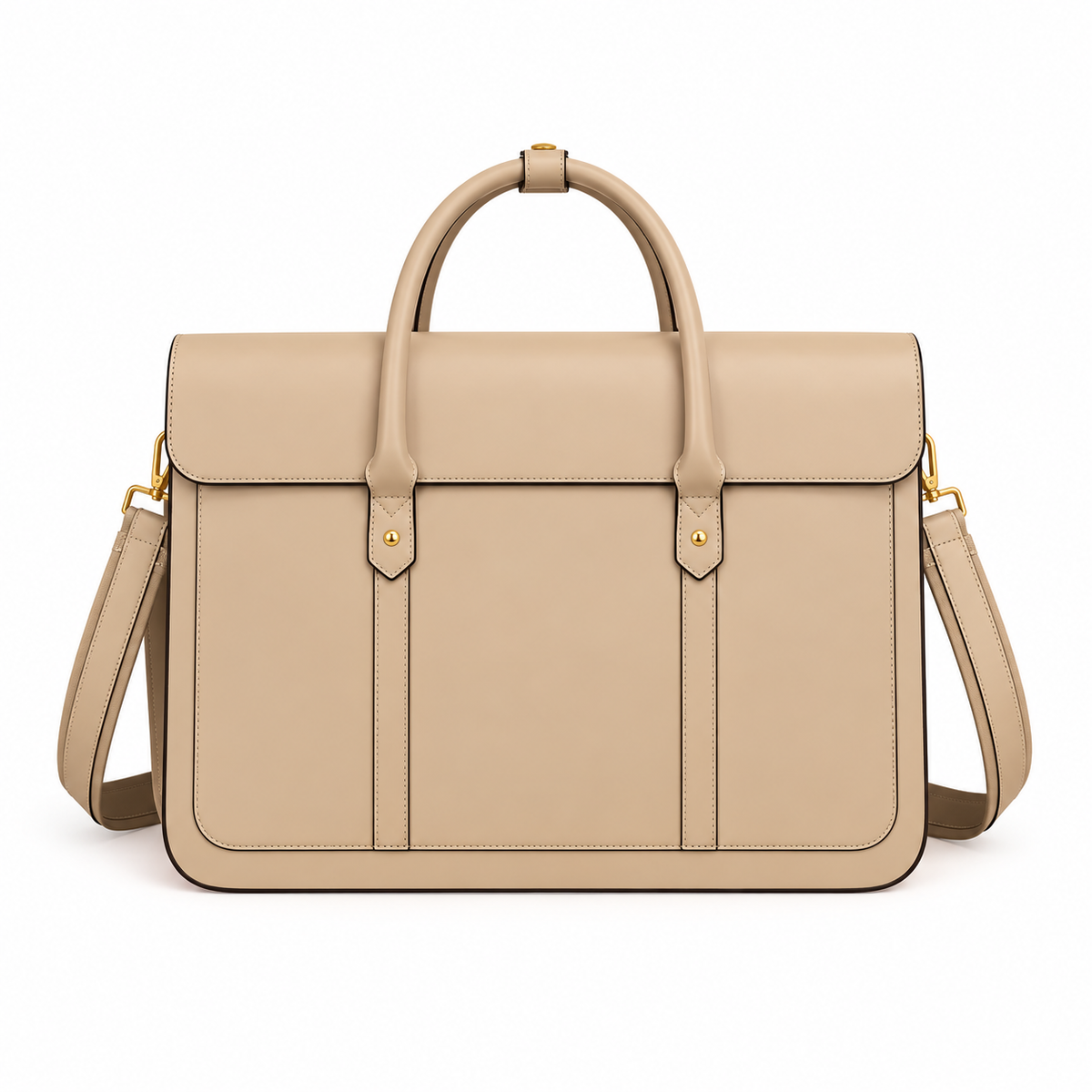 Beige Leather Laptop Bag With Bow