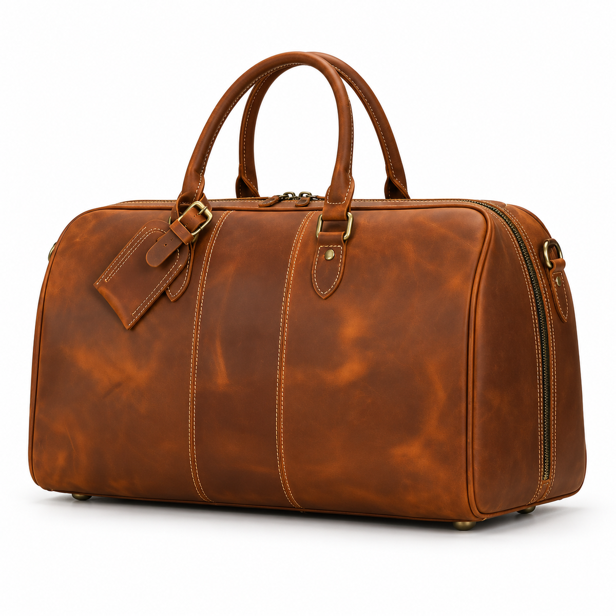 Classic Cognac Leather Travel Duffel Bag